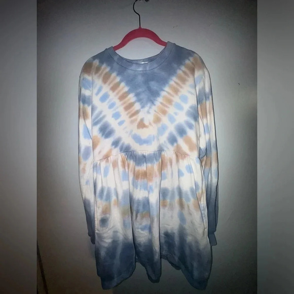 Ultra Flirt Dresses & Skirts - Ultra‎ flirt women’s  brown blue Tie dye sweatshirt long sleeve dress size XL